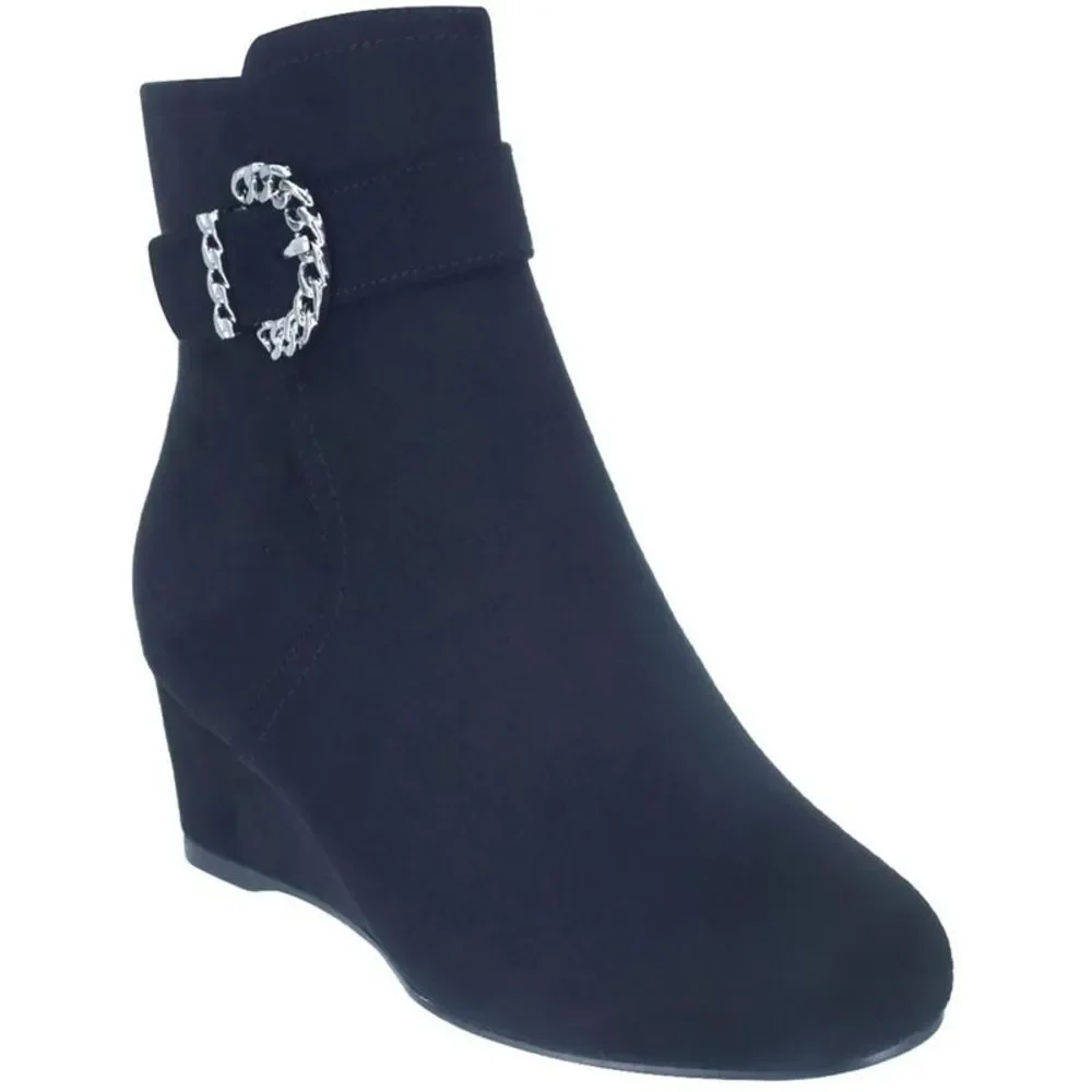 Impo Womens Gandan Black Microsuede Buckle Booties Ankle Boots Shoes NWT